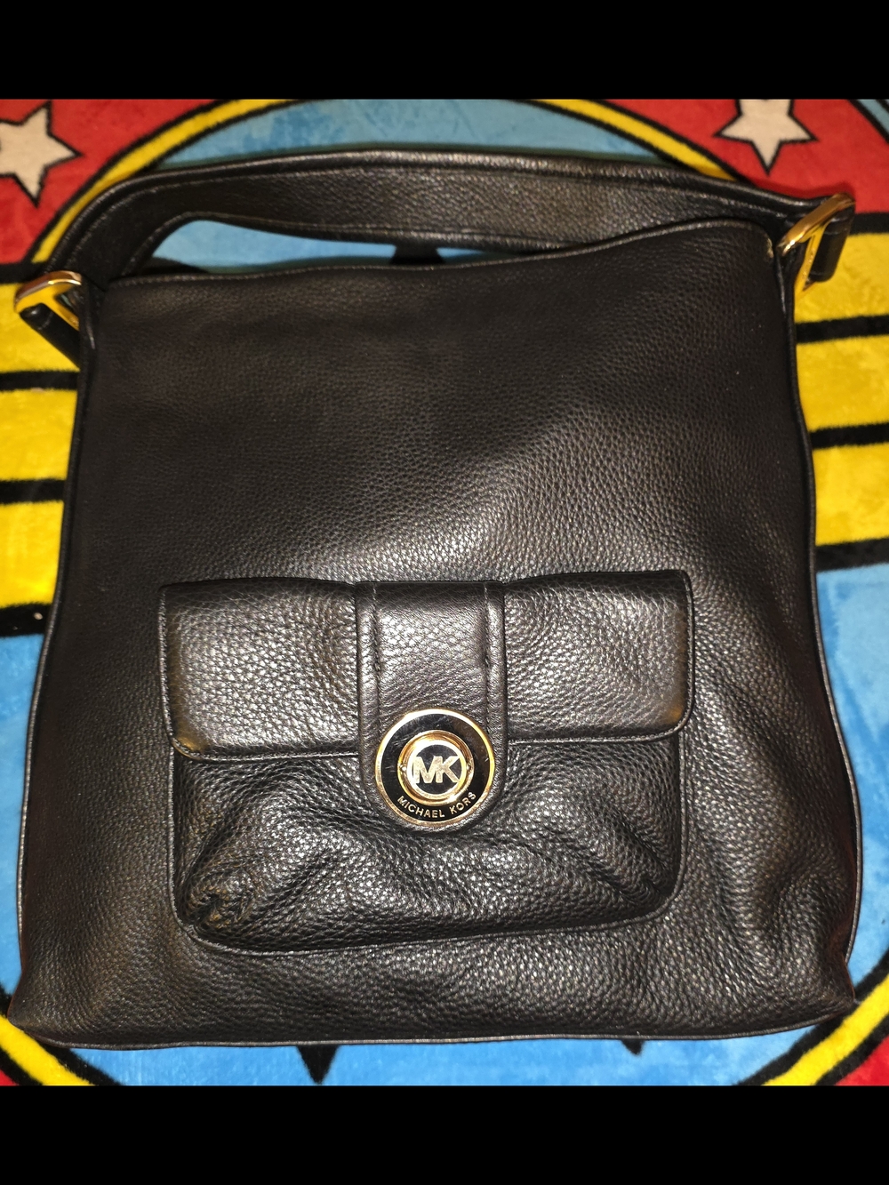 Michael Kors Black Pebbled Cowhide Leather Shoulder Bag